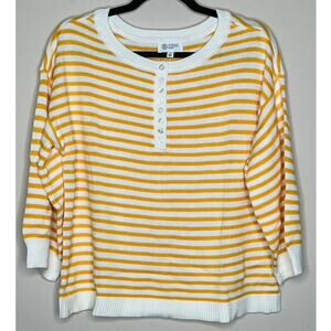 NWT Candace Cameron Bure Soft Boatneck Half Placket Sweater Amber Stripe SIZE S